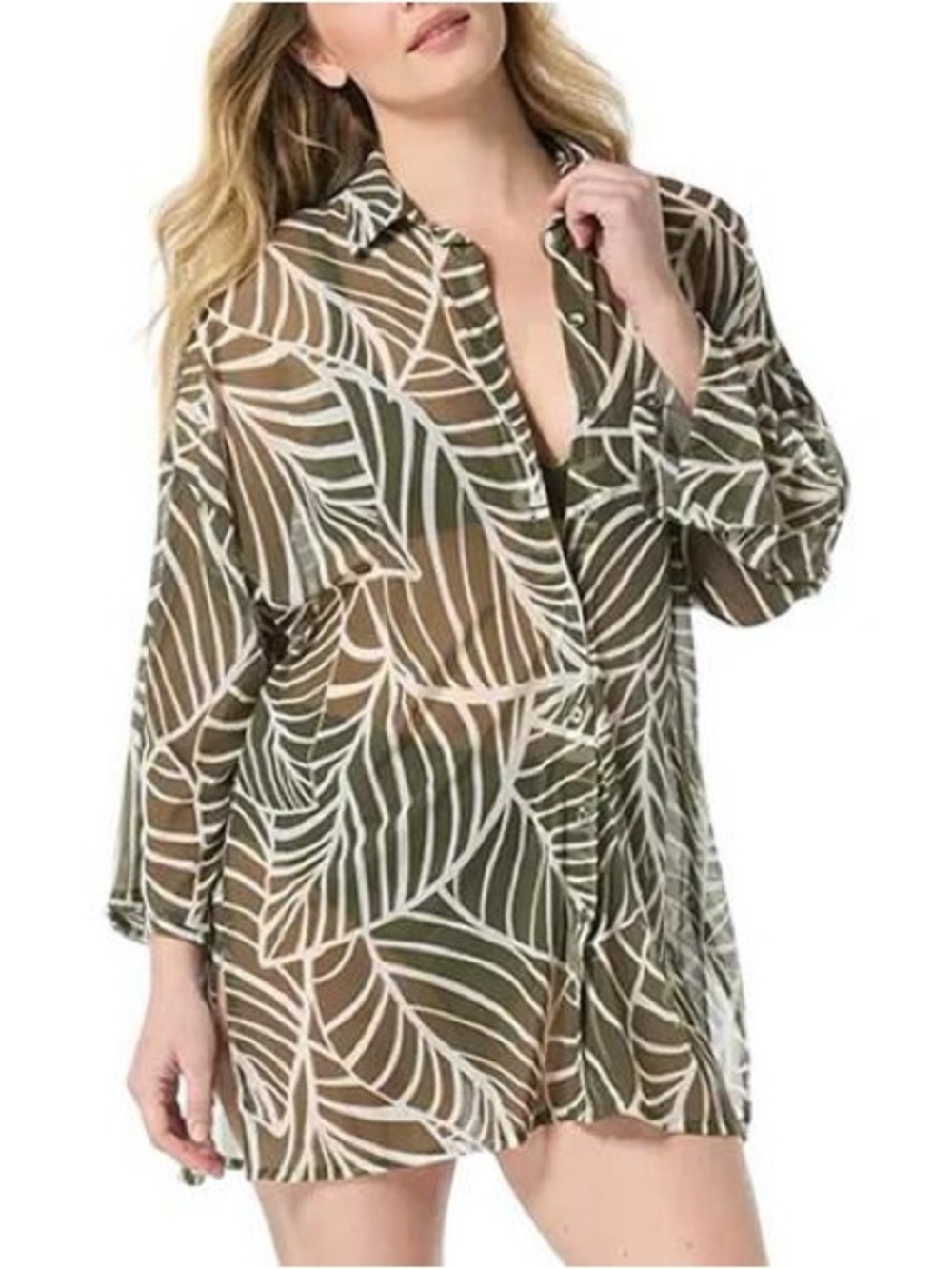 Coco Reef Graphic Palm Divinity Button Up Dress Swim Cover Up Size Large